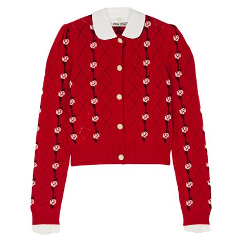 miu miu red sweater with jewels|Miu Miu.